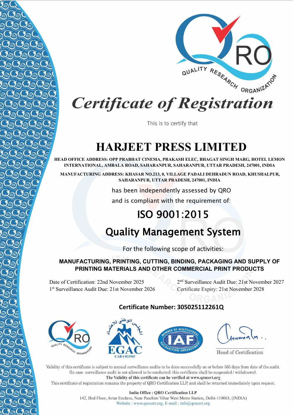 ISO 9001:2015 certificate